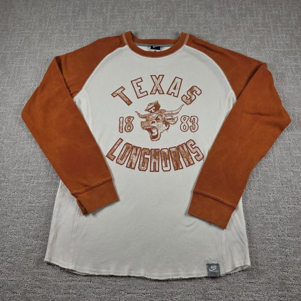 Nike Texas Longhorns Thermal Shirt Mens Large Burnt Orange Raglan Waffle Knit